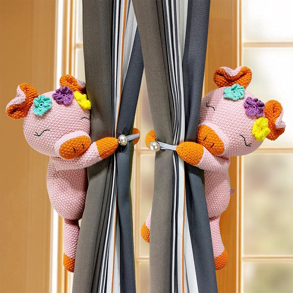 Alzapaños de cortina de animales de peluche y hebillas para ventana infantil de cerdito