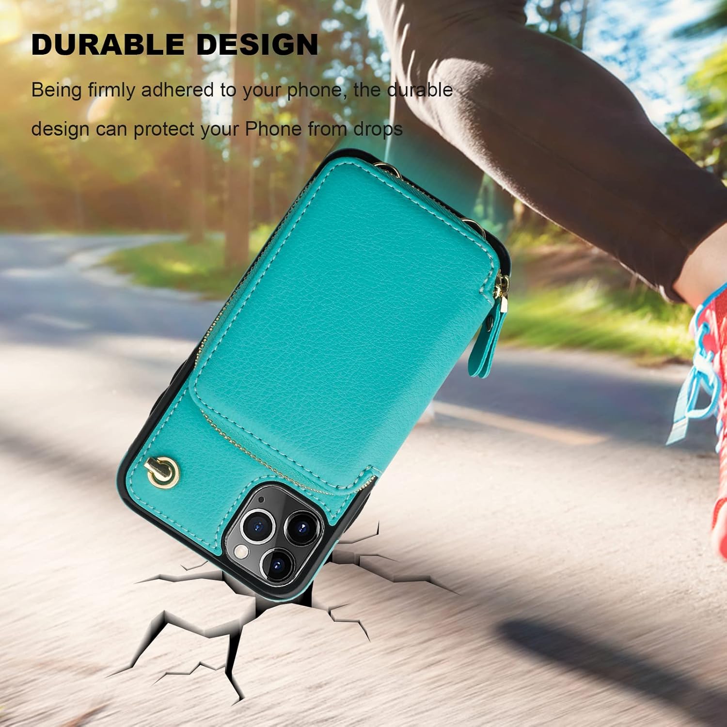 Bocasal Crossbody Wallet Case for iPhone 11 Pro Max, RFID Blocking Leather Purse Case with Card Holder, Protective Handbag Flip Cover with Zipper Wrist Strap Lanyard for Women 6.5 Inch (Mint Green)