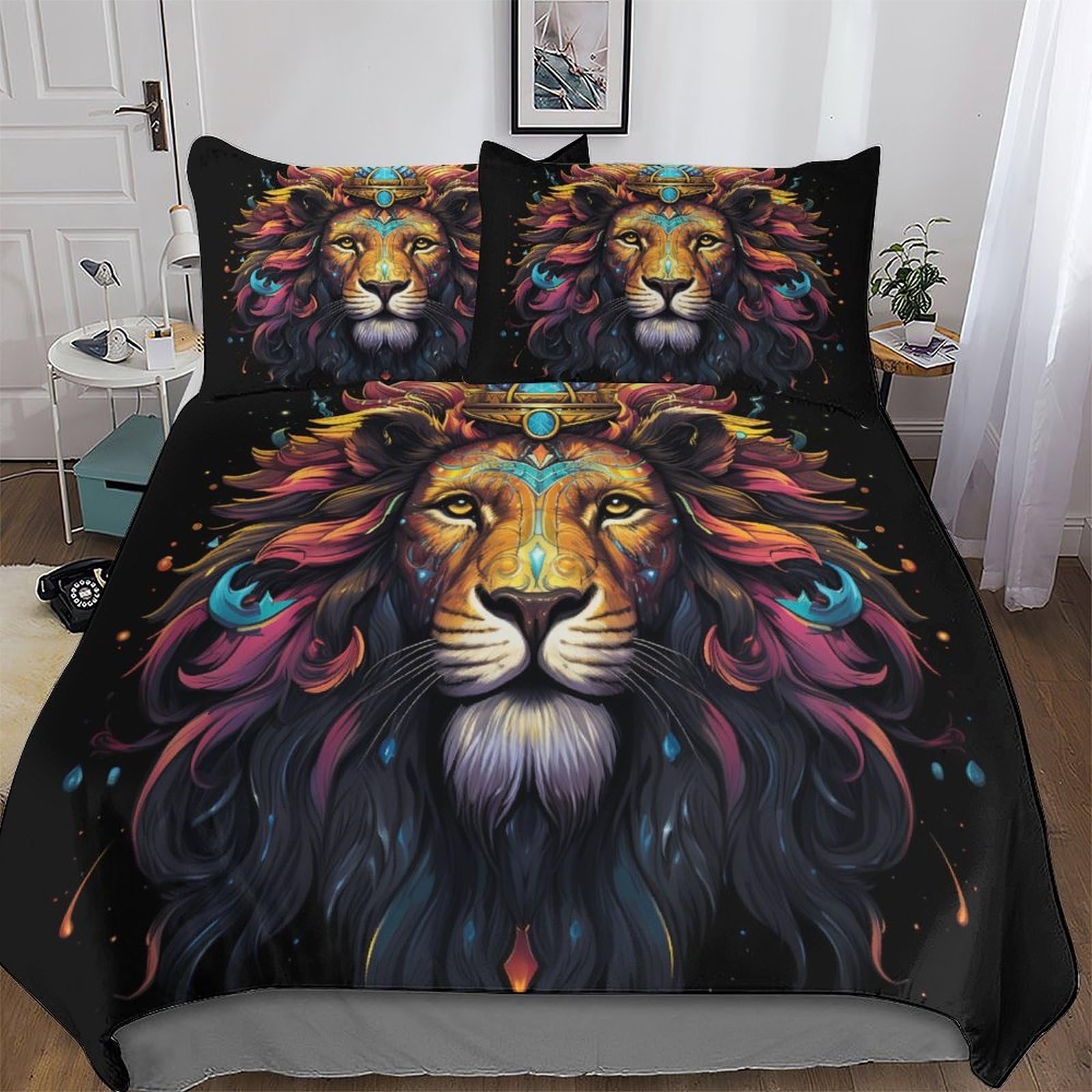 Llxxhh Lion Duvet Cover Set Quilt Covers With Pillowcases Soft Bedding Sets 3Pcs Set, For Kids Adult Bed Linen Comforter Cover Double (200X200cm)