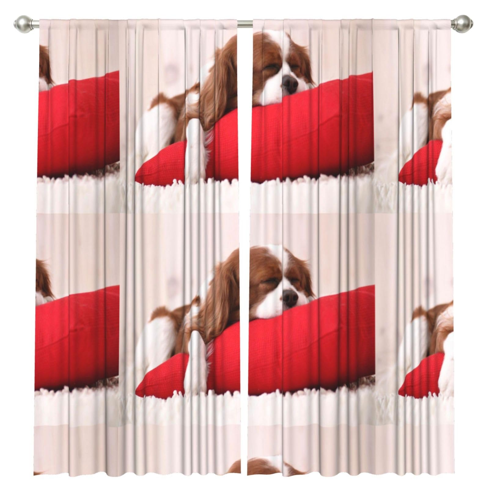 InOmak Cavalier King Charles Spaniel Pattern, 2 Panels Window Curtains 52 x 84 Inch Blackout Curtains for Living Room Bedroom
