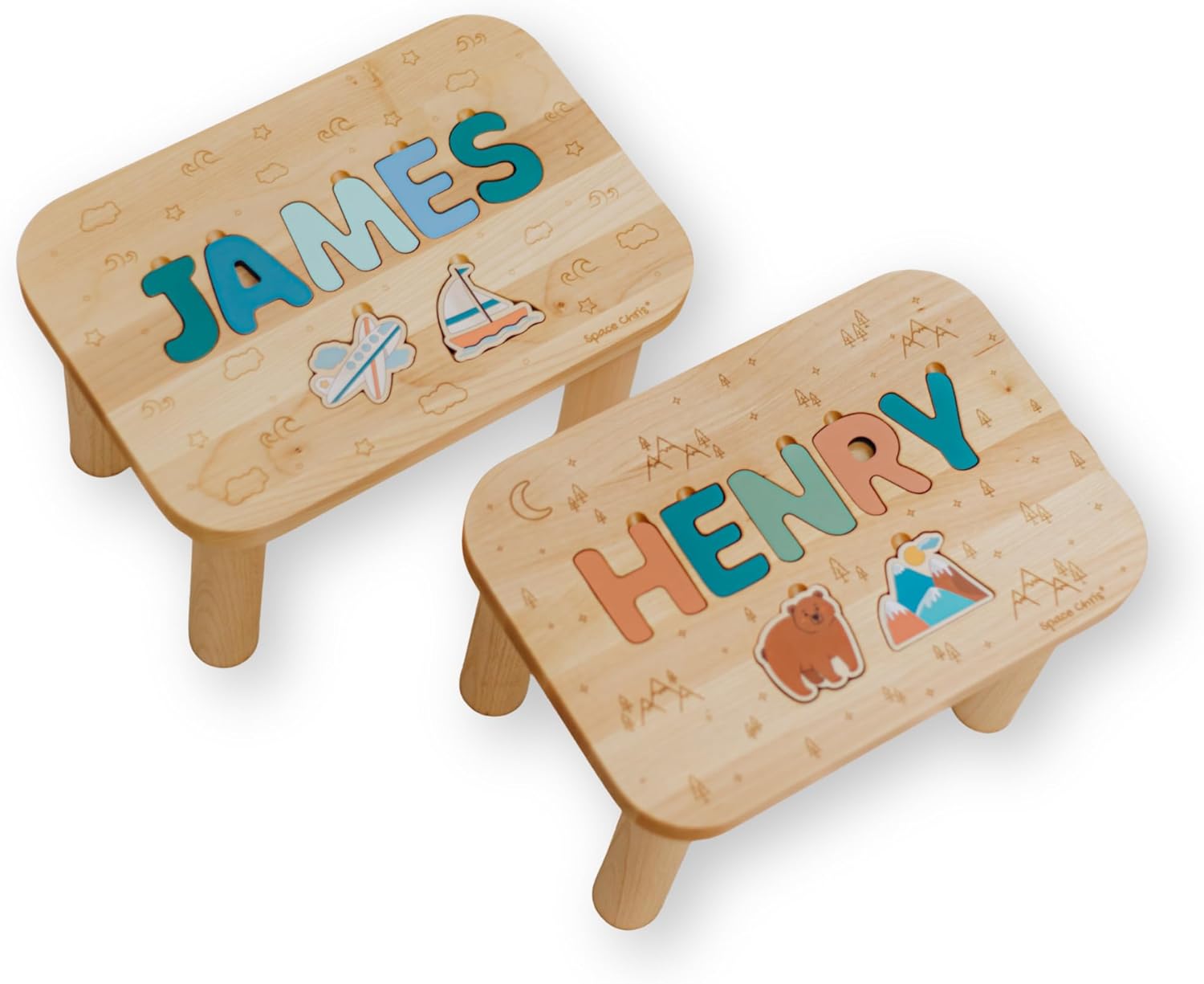 Wooden Stool Custom Name Puzzle Personalized Dinosaurs 1st Birthday Gift for Kids First for Toddlers Baptism Boy Gift