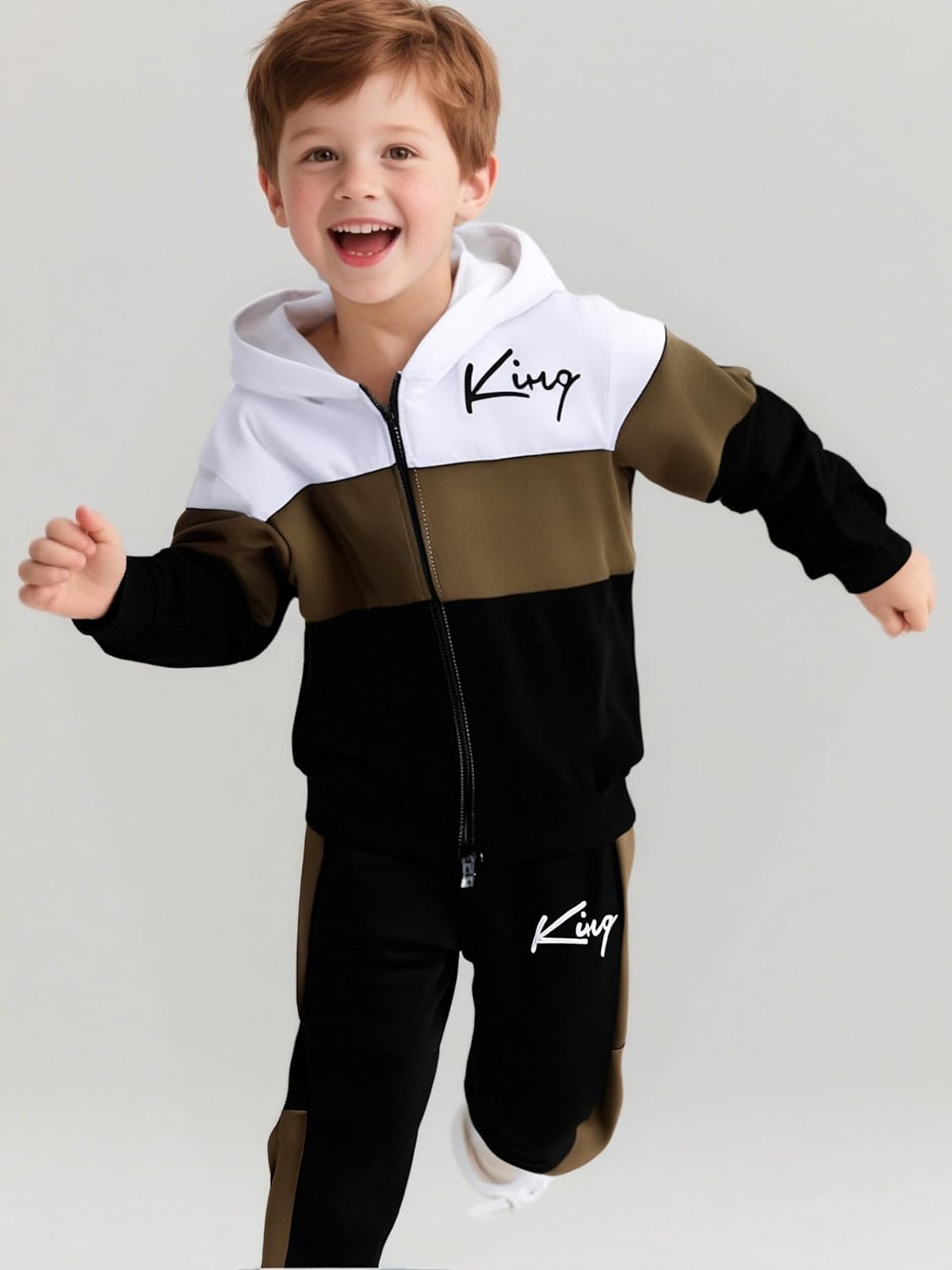 Boys Clothes 2 Piece Color Block Zip Hooded Sweatshirt & Pant Kids Fall Outfits Size 6-12 Years - Image 3