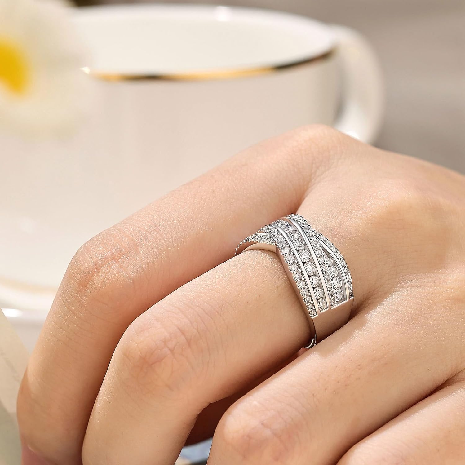 Moissanite Wedding Band for Women Infinity Anniversary Rings D Color VVS1 Clarity 925 Sterling Silver Sz 5-10 - Image 4