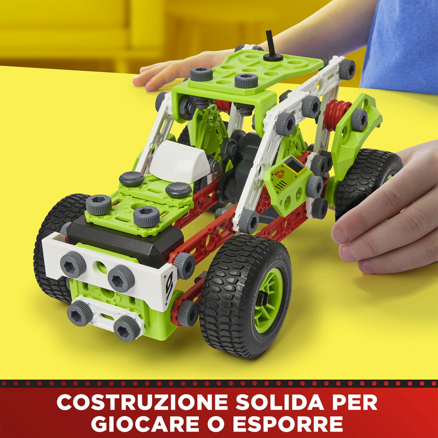 BANDAI - Meccano Junior La Mia Auto a Retro Frizione - Kit di Costruzione 138 pezzi, motore retro-frizione, attrezzi, istruzioni - Kit Attività assemblaggio auto - Giocattolo Bambini 8+ - APM19102