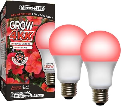 Miracle LED 4KK Professional Indoor Grow Light Bulb 4000K Red Spectrum Replace 150W Grow Bulbs for Vegetables, Herbs, Hydroponics. 2-Pack