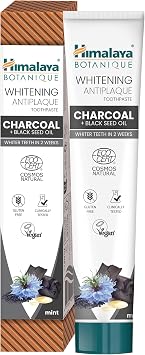 Ecocert Cosmos Natural Certified Himalaya Botanique Whitening Antiplaque Toothpaste with Organic Actives, Charcoal + Black Seed Oil for Brighter Teeth | Vegan, Fluoride & Gluten Free, 75 ml