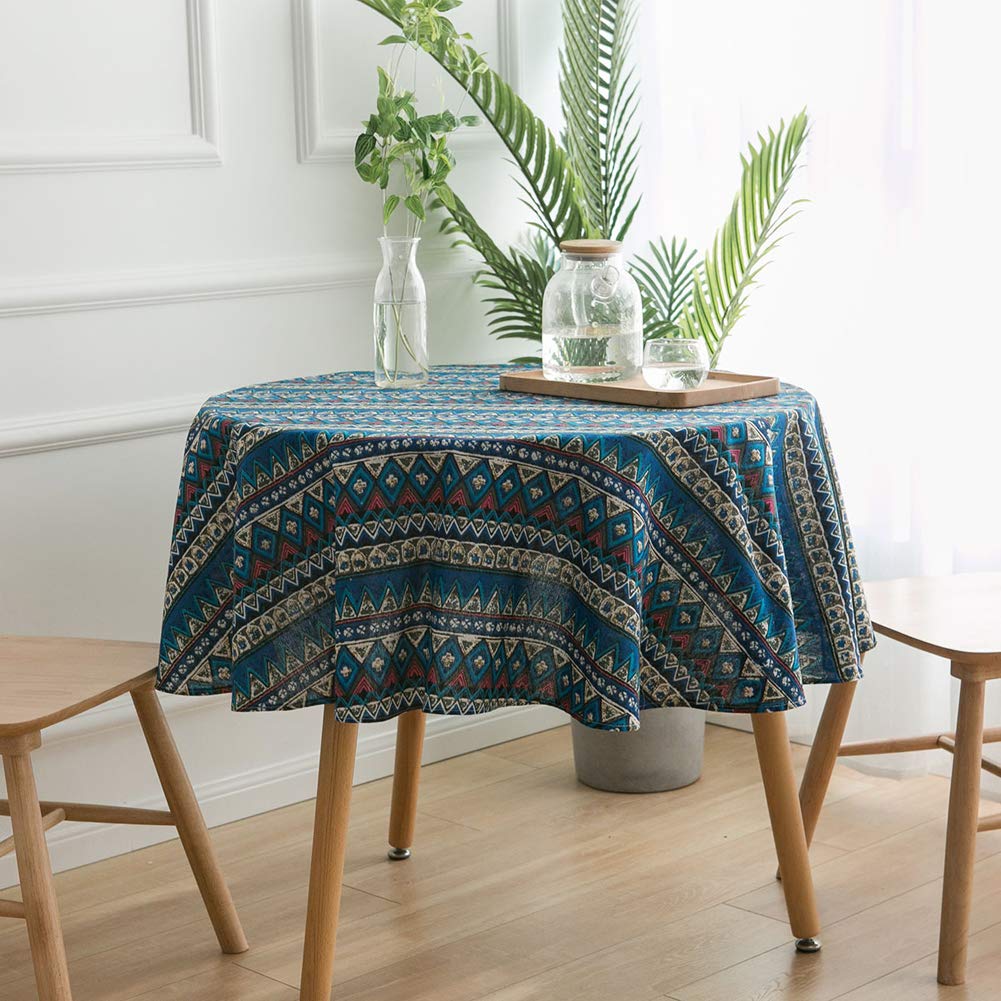 Nappe lin coton bleue 150x150 cm pour table basse et repas - 8