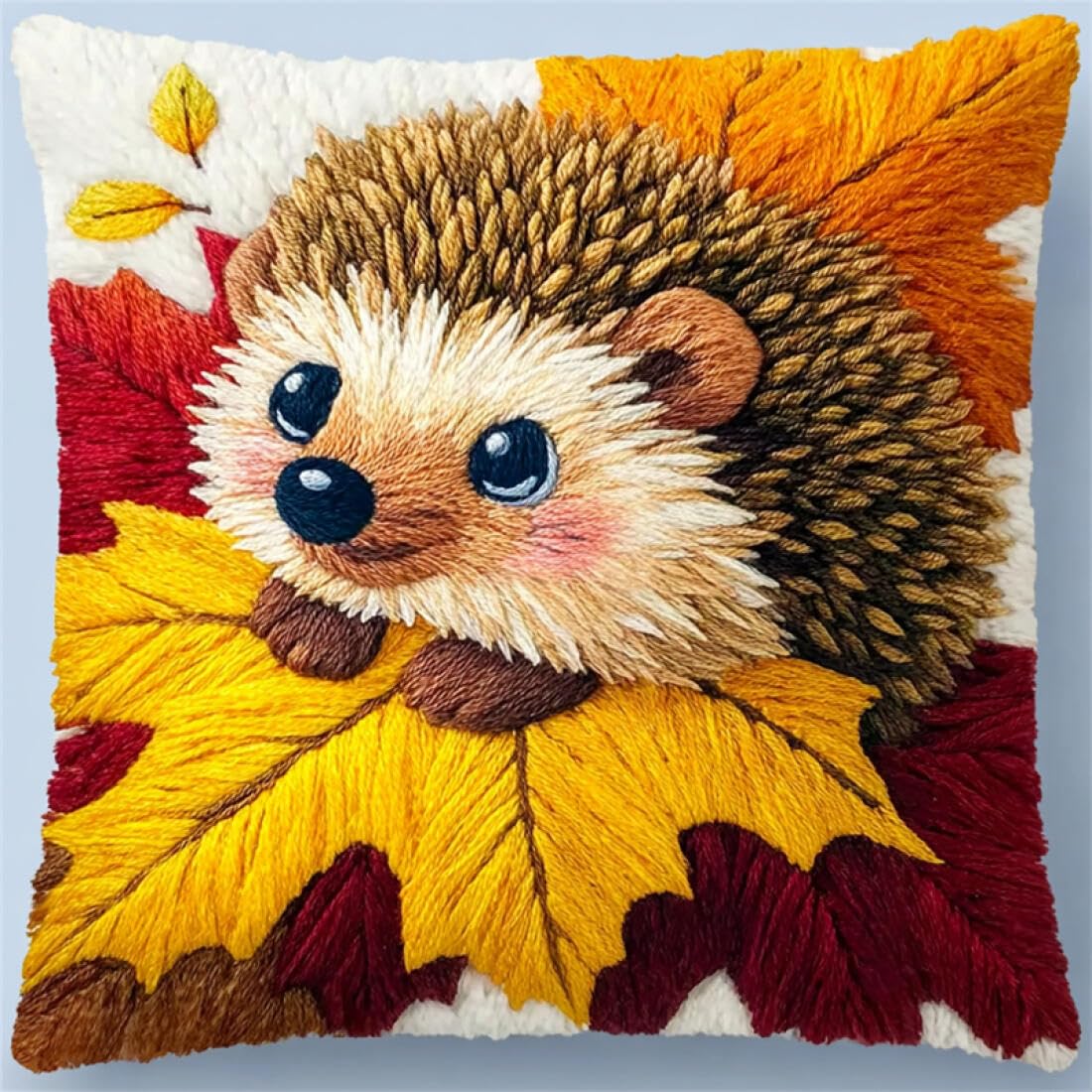 Kitquiver Animal DIY Latch Hook Kit Hedgehog and Leaves DIY Latch Hook Rug Kit for Beginners Embroidery Cushion Canvasfor Adult Beginners 17x17In