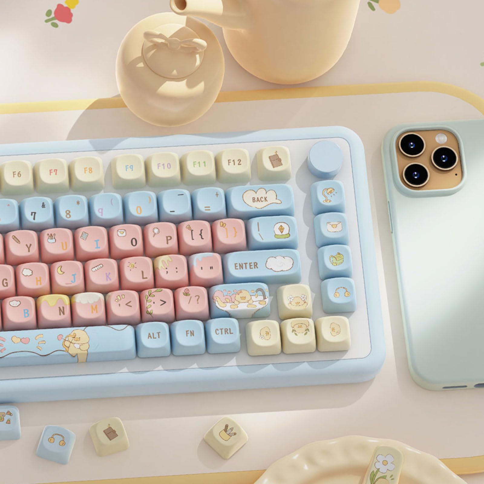 niestandardowe nakładki na klawisze. Animal Keycap 120 klawiszy Zestaw termosublimacyjnych do klawiatur mechanicznych Przełączniki Klawisze zamienne(Pink Blue Yellow Archery)