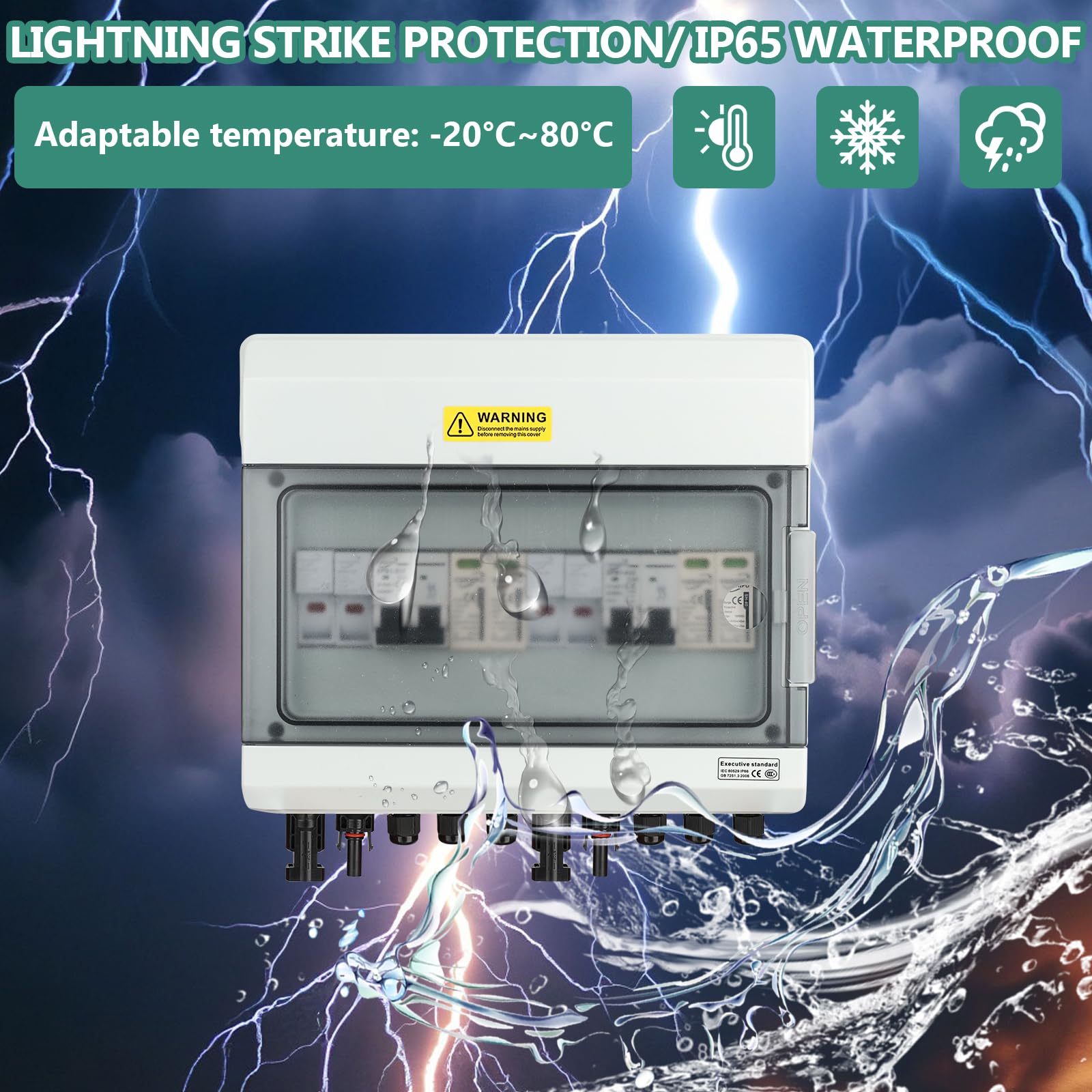 Protezione da Sovratensione PV Solare con Fusibile, Scaricatore di Sovratensione DC 40A/1000V, 2 In 2 Out Interruttore Automatico DC Protezione Contro I Fulmini, IP65 Impermeabile