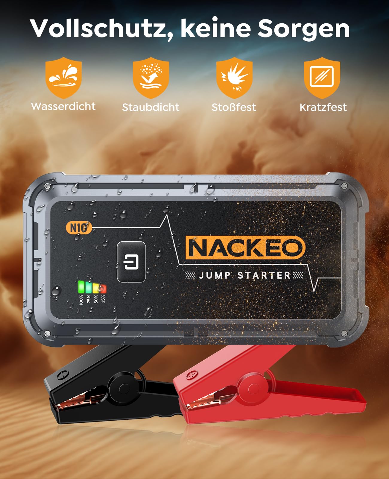 Starthilfe Powerbank 5000A, 12V Starthilfegerät für PKW, SUV und Motorrad, Auto Starthilfe für 9L Benzin und 8.5L Diesel, Tragbarer Jump Starter mit Starthilfekabeln, LED-Notlicht, Kompakt