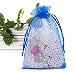 ANZNKU 100 Pack Organza Bags 4x6 Inch, Small Mesh Bag Drawstring Jewelry Pouches, Organza Gift Bags for Baby Shower, Party Favors(Royal Blue)