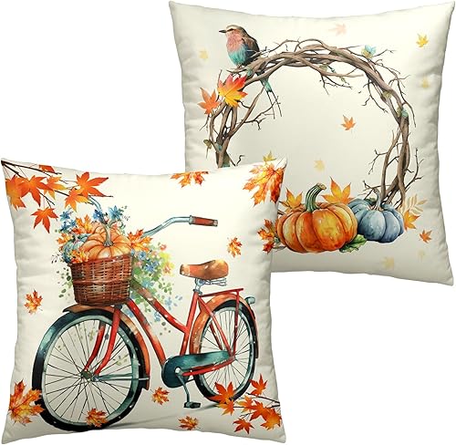 Juego de 2 fundas de almohada de hojas florales verdes de acuarela de 18 x 18 pulgadas, fundas de almohada decorativas de primavera y verano para