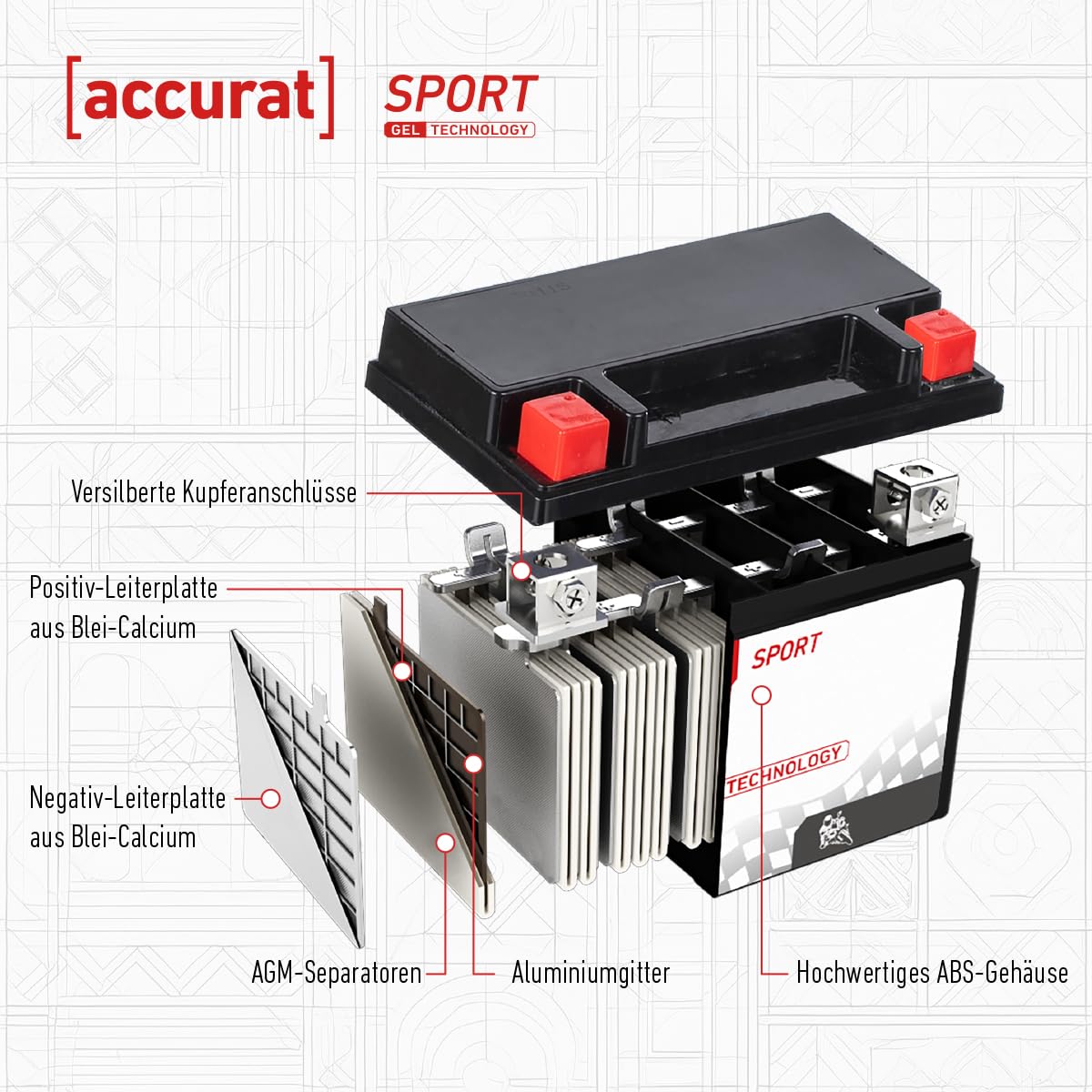 Accurat Motorradbatterie YTX7A-BS Gel 12V 7Ah Roller Batterie KGS12-7A-BS BTX7A-BS 6Ah