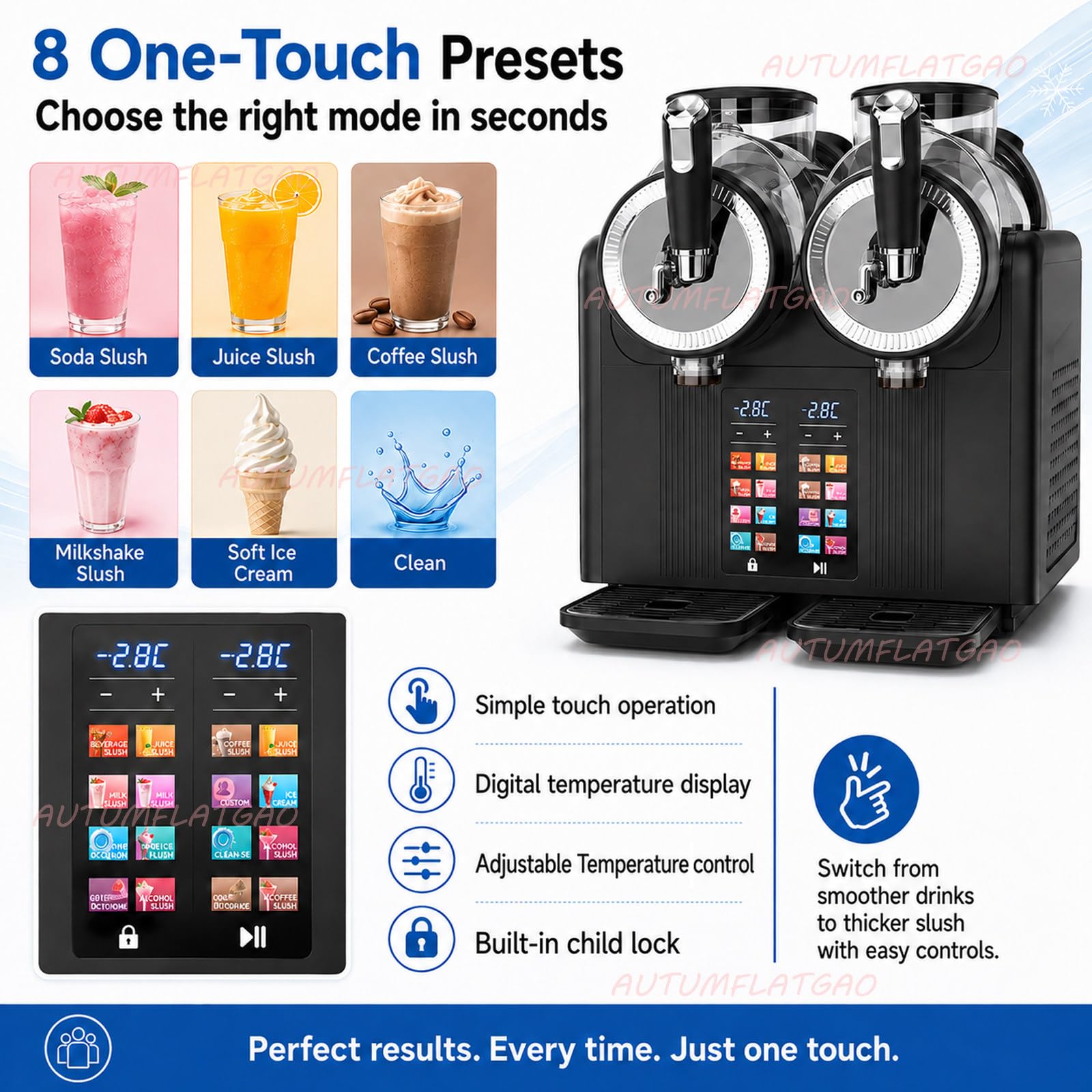 Macchina per Granita E Gelato Soft 2 in 1, Gelatiera con Doppio Serbatoio da 2 L, Macchina per Granite per Casa, 6 Programmi Preimpostati, per Feste E Piccolo Bar Black