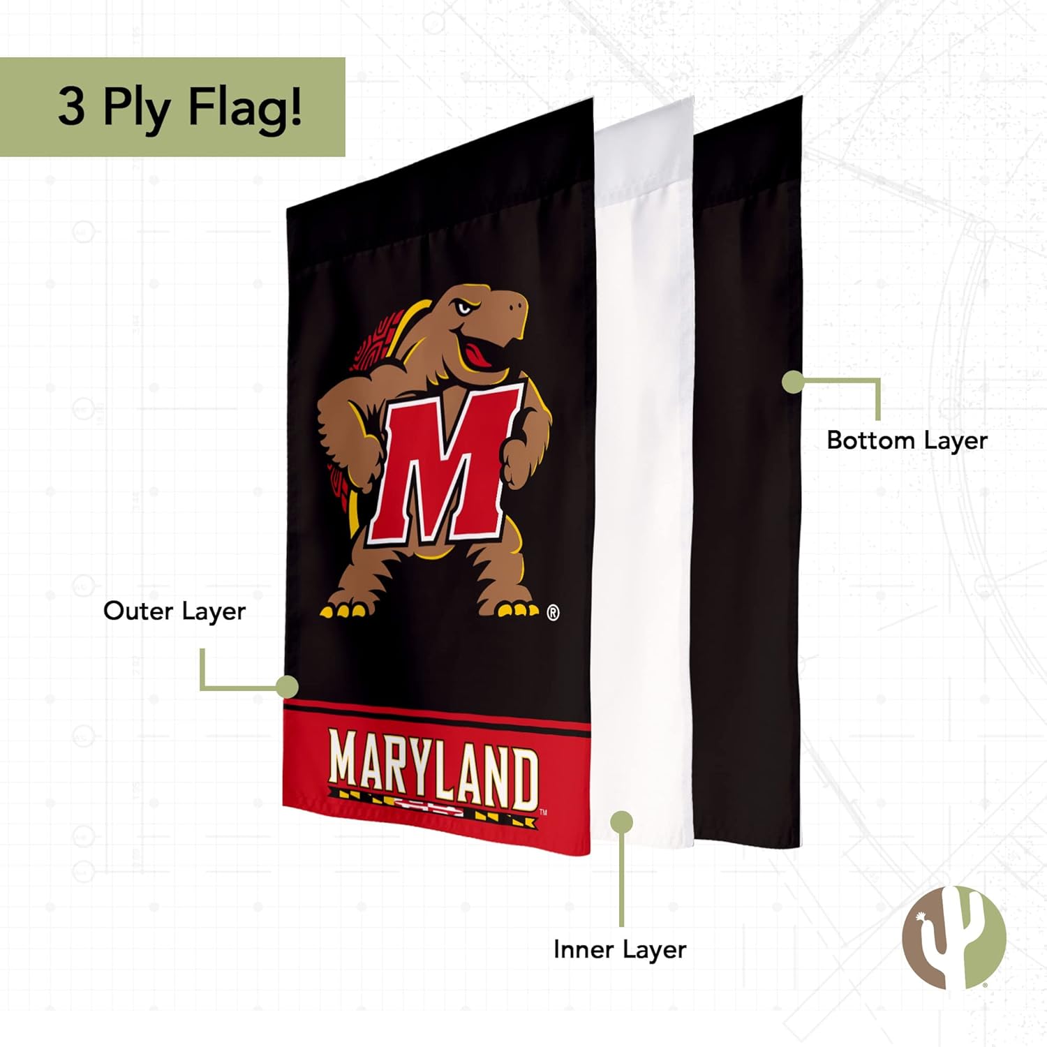 Desert Cactus University of Maryland UM Garden Flag – 19 x 12 inch Maryland Terrapins Banner, For Outdoor Display and Events (Design B) - Image 3