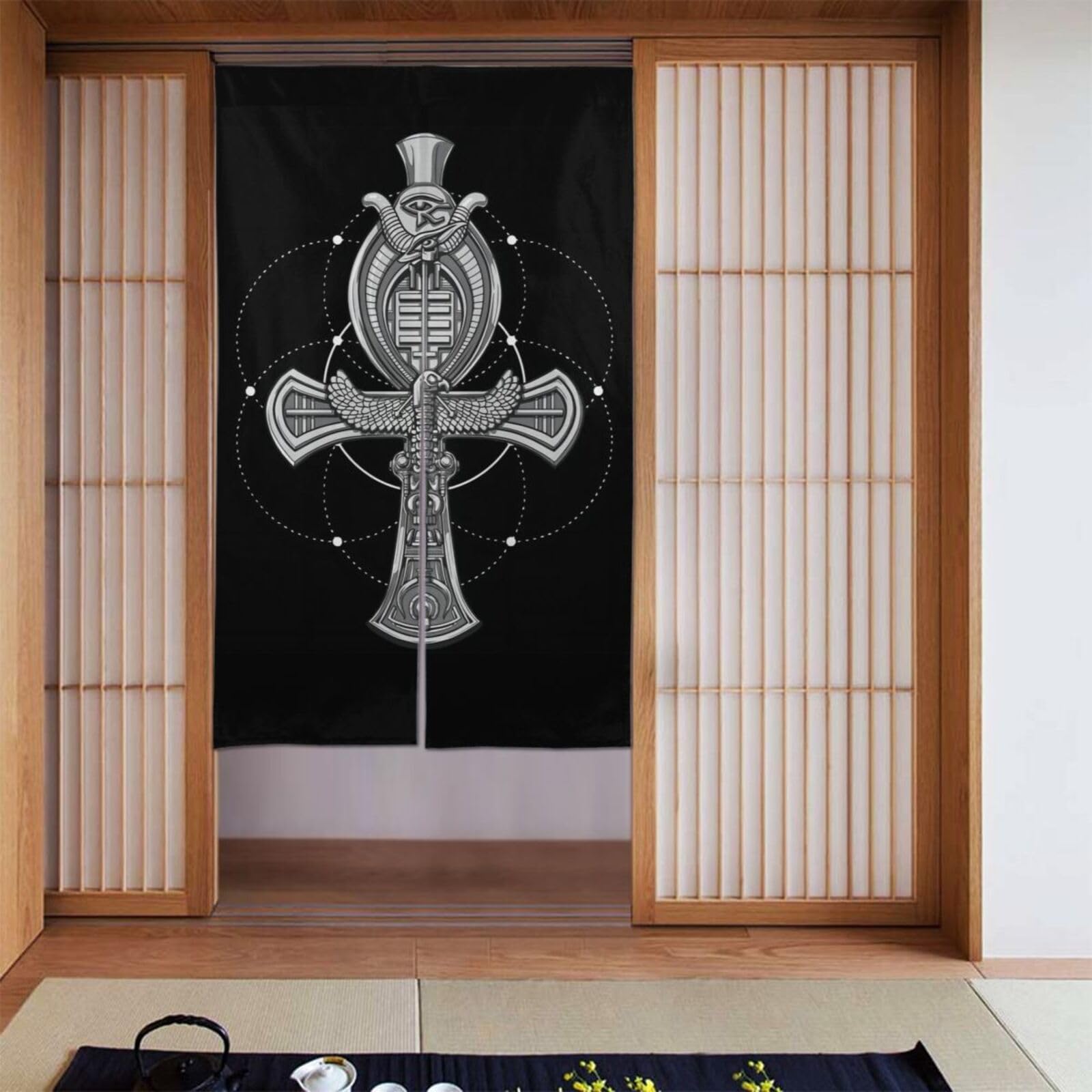 Lukiyys Egyptian Ankh Ancient Wedjat Eye Symbol Door Curtains,Doorways Curtains for Windows,Bedroom Divider 34"X 56"