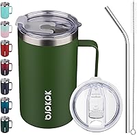 Vista 19 de BJPKPK Taza de café aislada con 2 tapas, vaso aislado de acero inoxidable de 25 onzas con asa, tazas de café de doble pared con aislamiento al