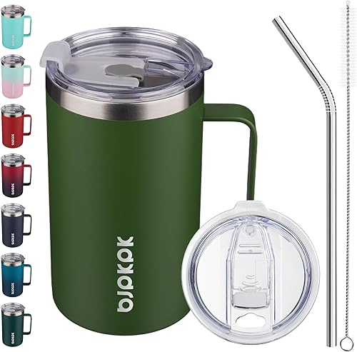 Miniatura 19 de BJPKPK Taza de café aislada con 2 tapas, vaso aislado de acero inoxidable de 25 onzas con asa, tazas de café de doble pared con aislamiento al