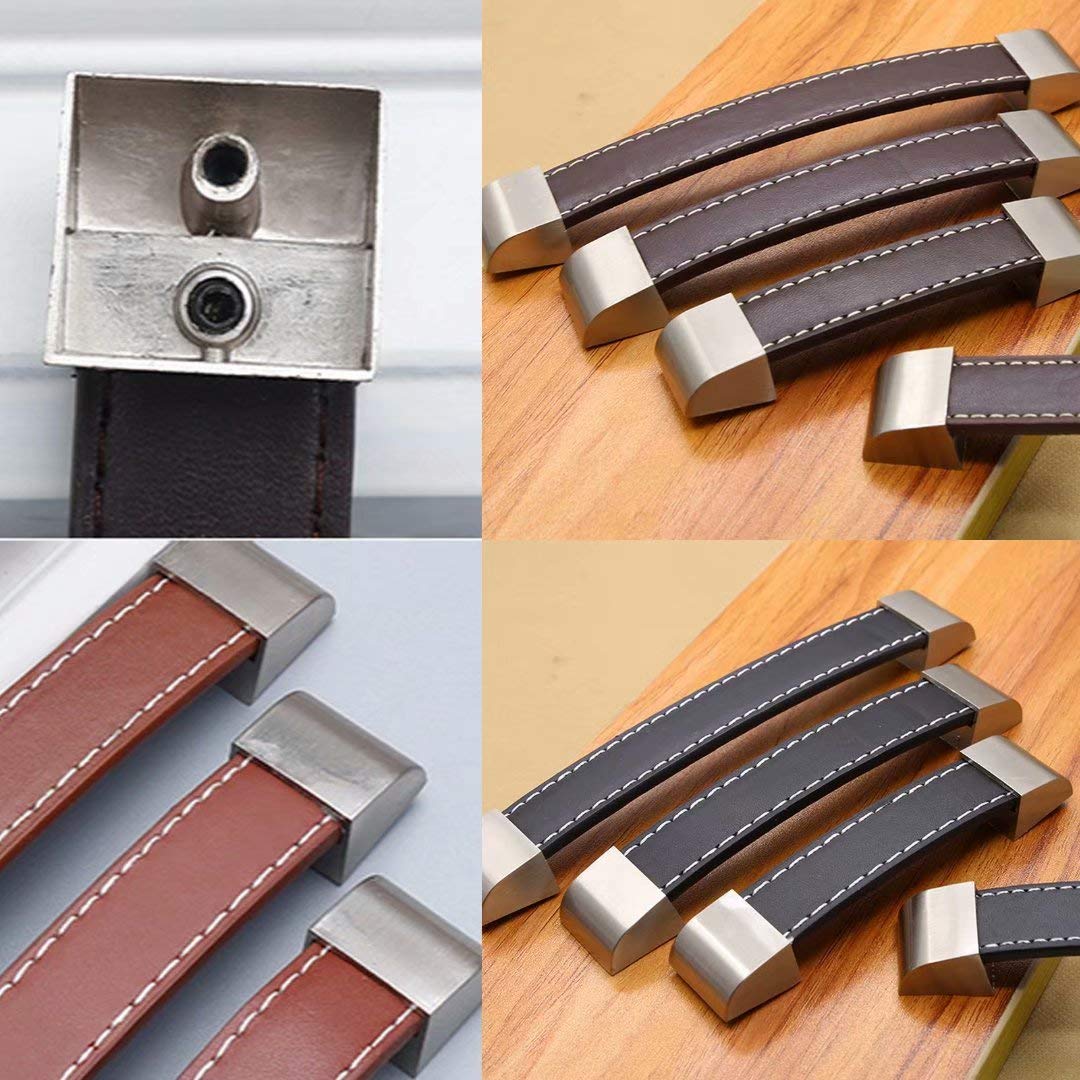 12 Tiradores de Puerta para Armario Armario Cajón Cocina de Cuero Sintético Color Negro.