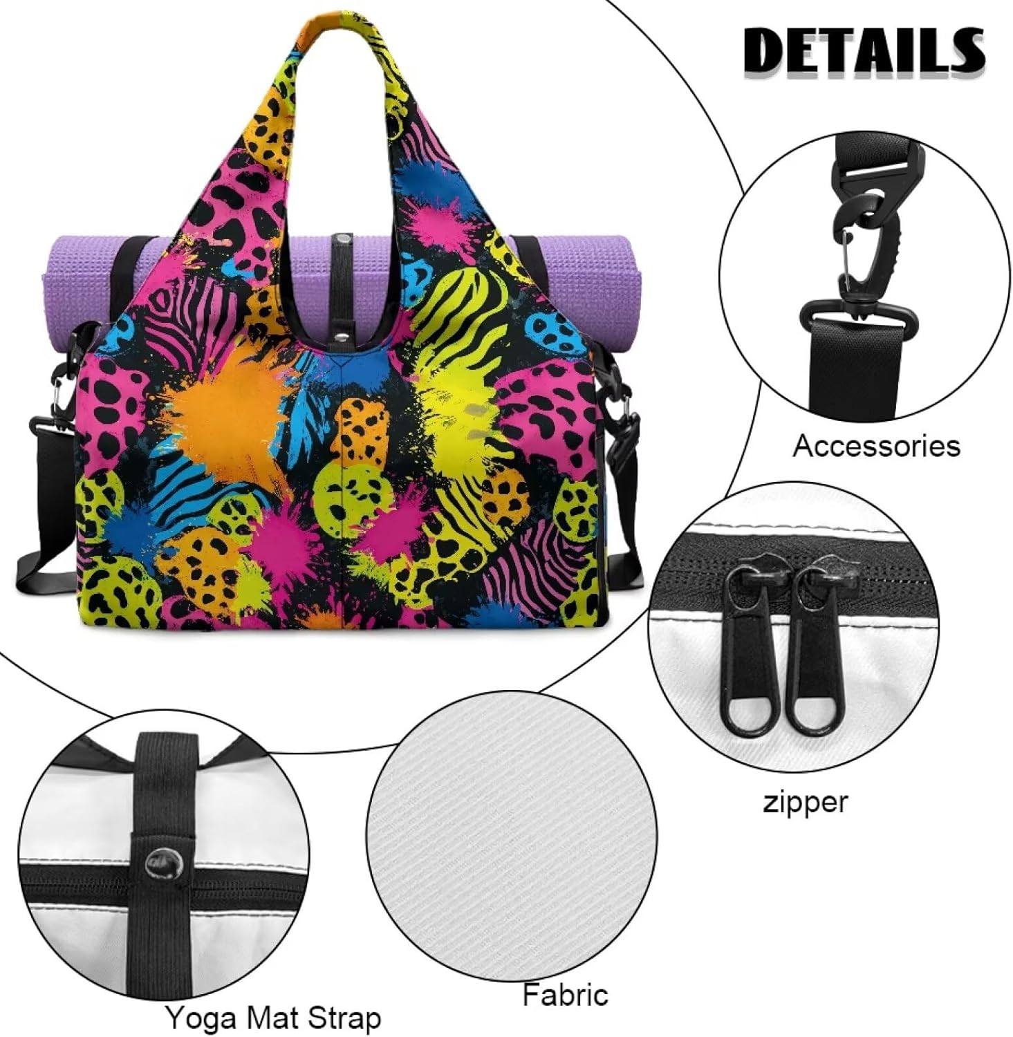 Gym Bag Women with Shoe Compartment, Leopard Print Travel Tote with Wet Dry Pocket, Double Zipper, Lightweight Sports Bag for Office Weekend Travel Shopping