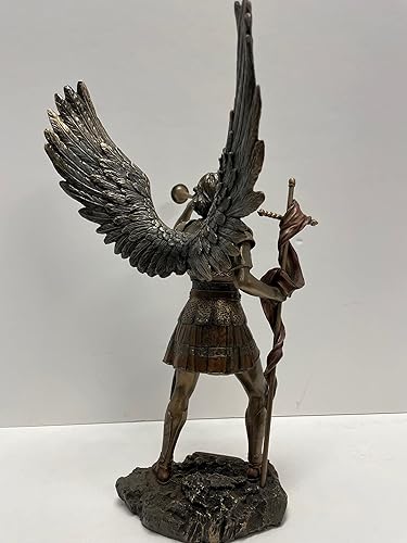 Miniatura 7 de Figura de Arcángel de 13 pulgadas - San Gabriel con cuerno de bronce fundido en frío