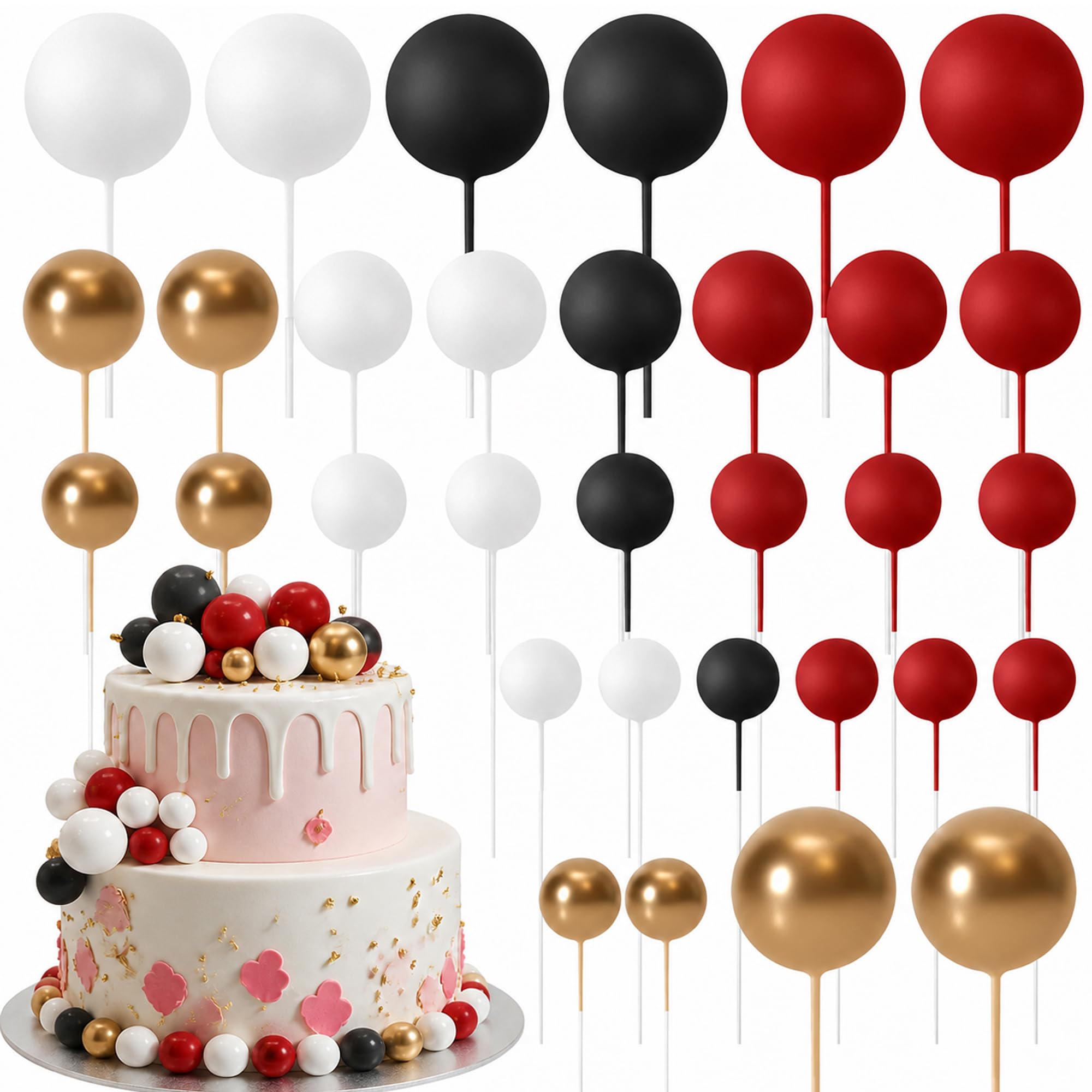 Cake Toppers & Cupcake Decorations – 32 Pcs Mini Balloon Picks