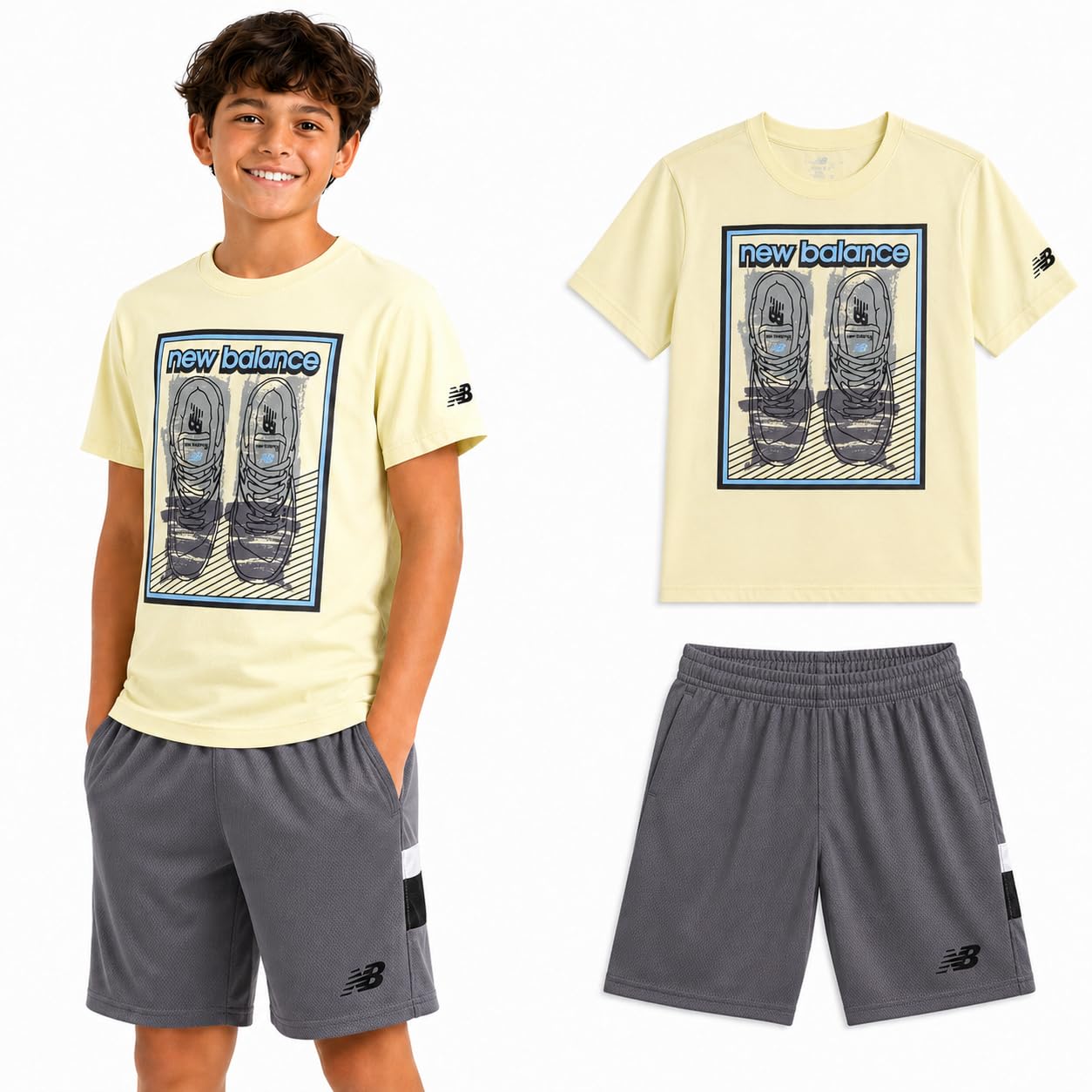 New Balance Boys 2 Piece Cotton Blend Jersey Shirt &amp; Basketball Shorts