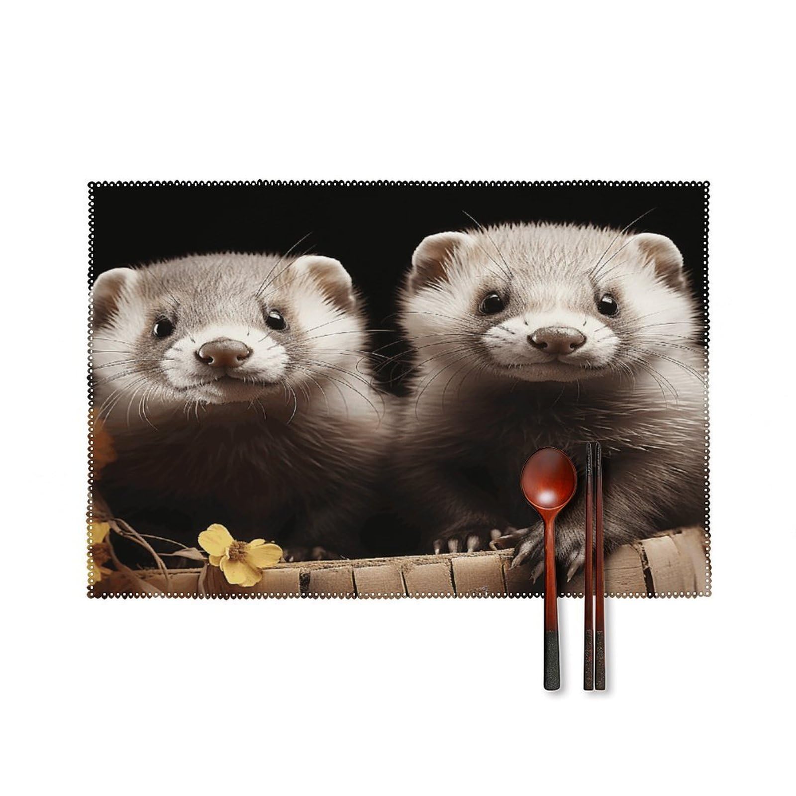 Ferrets Placemats Set of 4 Non-Slip Heat Resistant Table Mats Canvas Washable Cloth Place Mats Easy to Clean Premium Placemat for Kitchen Dining Table Decoration
