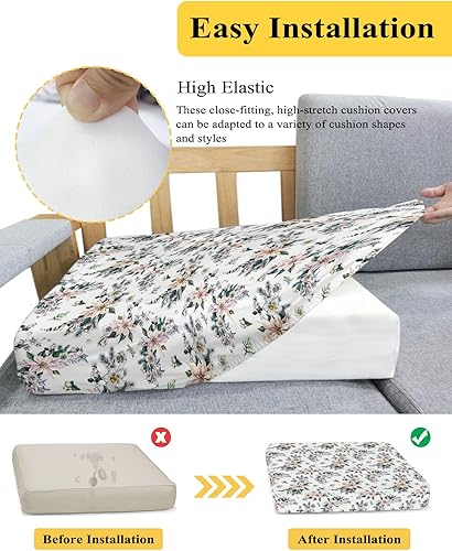 Miniatura 5 de Fundas de cojín de Navidad para sofá, funda elástica para sofá con parte inferior elástica, fundas de sofá botánicas de Navidad color rosa y blanco,