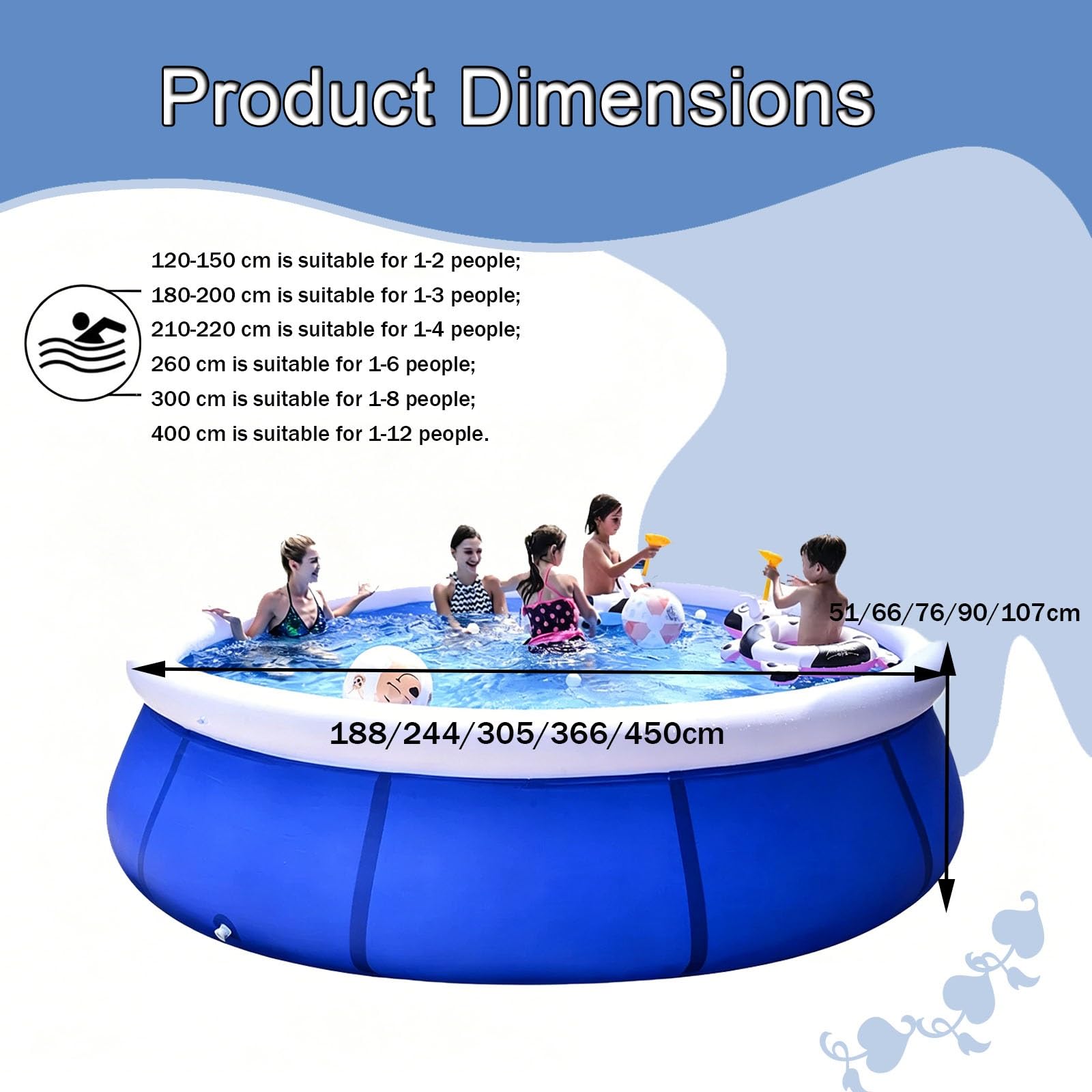 Piscine Gonflable Piscine Gonflable Ronde De 180 À 450 Cm Grande Piscine Gonflable pour Adultes Pataugeoire Ronde Pliable pour Jardin Et Extérieur(366 * 76cm)