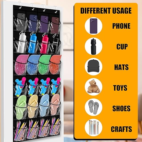 Miniatura 3 de Windyun Organizador de zapatos colgante con 24 bolsillos, bolsillos grandes y transparentes sobre la puerta, organizador de despensa, soporte para