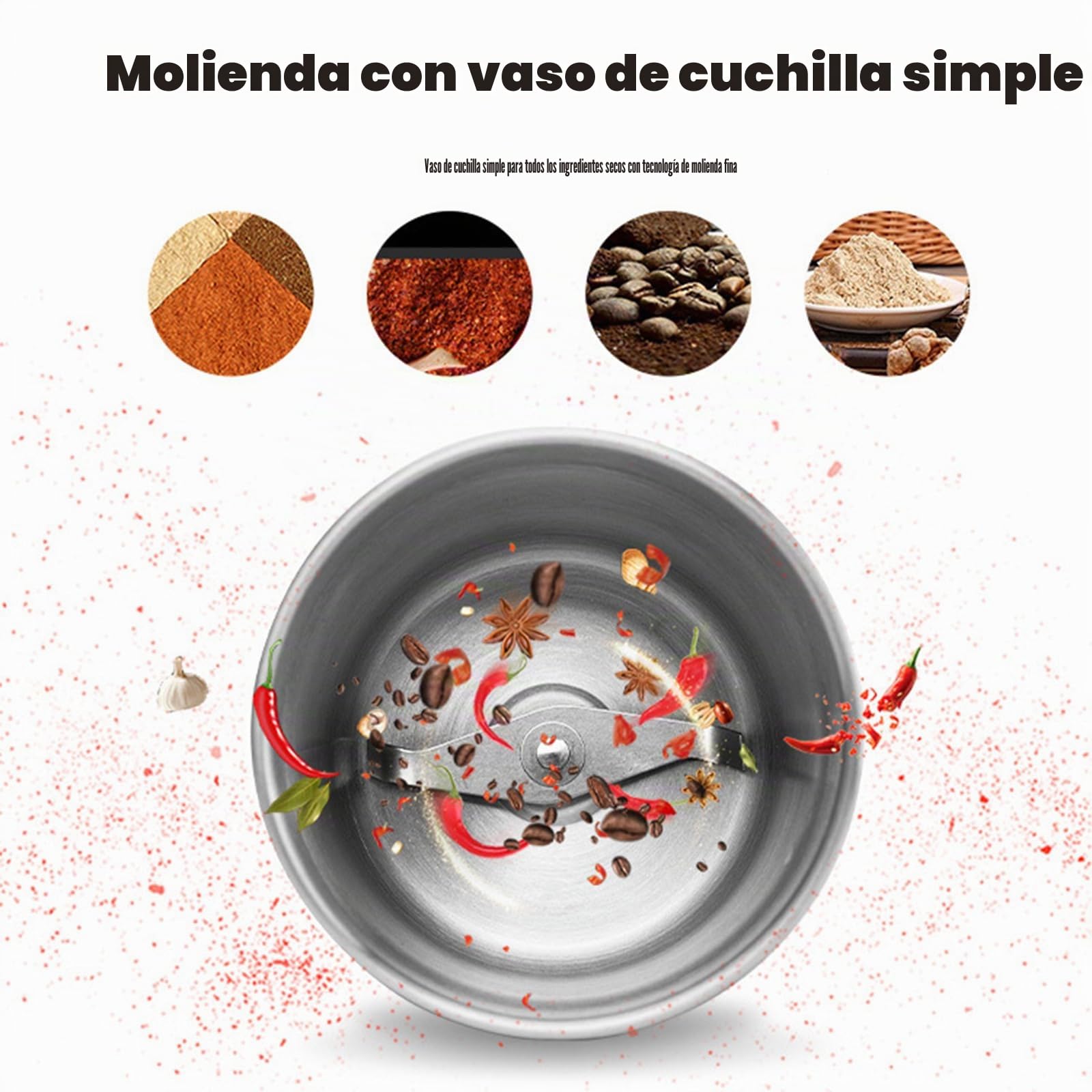 Molinillo eléctrico de 200 W para café y especias con 2 recipientes de acero inoxidable para molienda húmeda y seca, molino de hierbas y nueces
