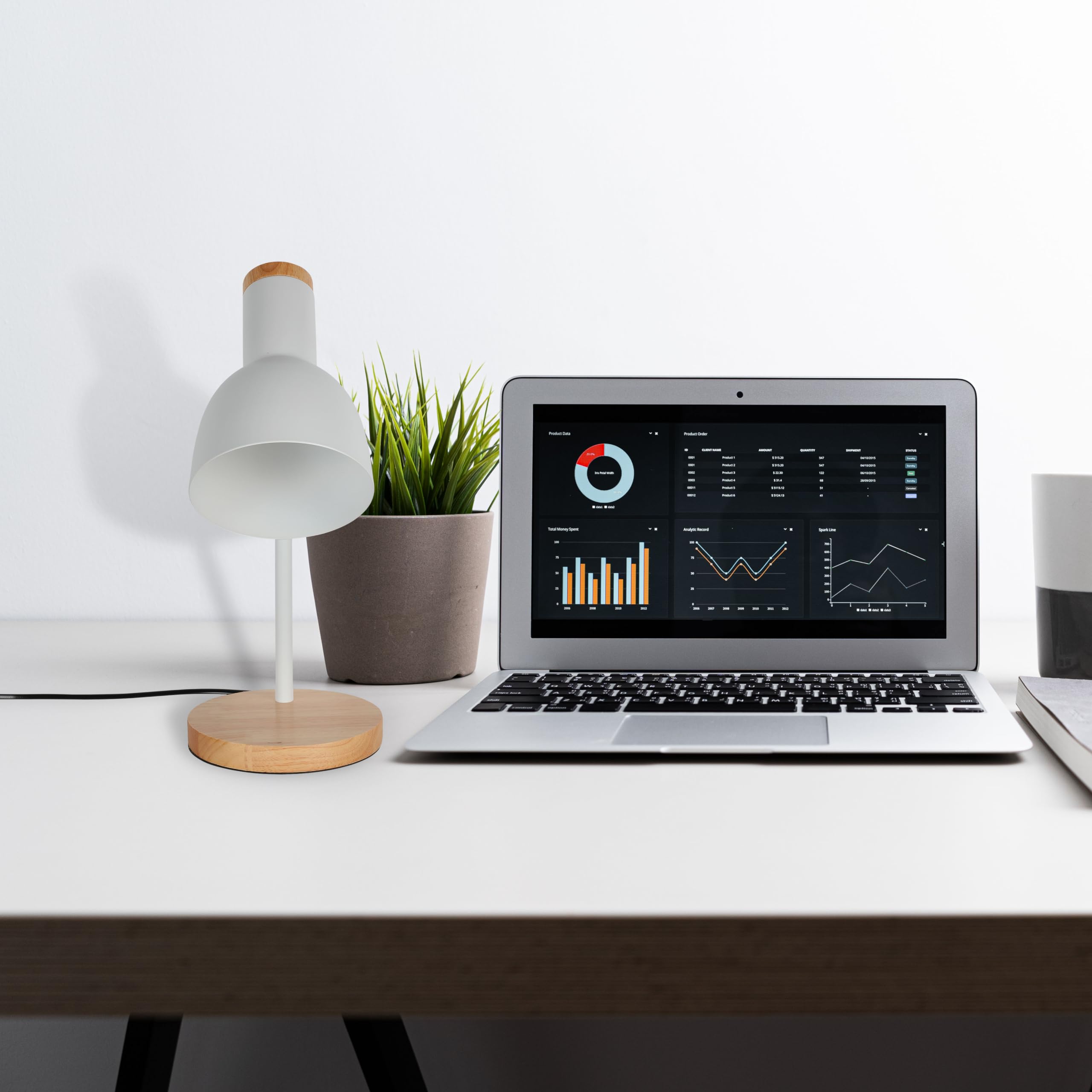 TEKLED® LED Desk Lamp | Nordic Elegance Rotatable Table Light With Dominant Wood Feature | Replaceable E27 Edison Screw Bulb Holder | For Bedside Reading Office Work Architects Students - White