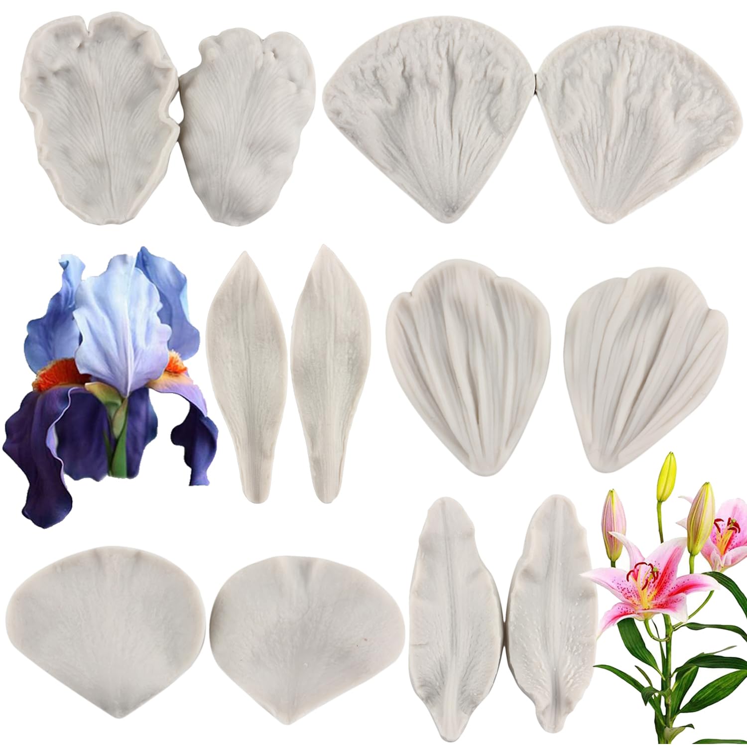 Sijiangmold Gumpaste Flower Silicone Veining Fondant Rose Veined Gum Paste Peony Flower Mold Set Of 6 For Cake Decorating Chocolate Candy Cupcake Topper Polymer Clay