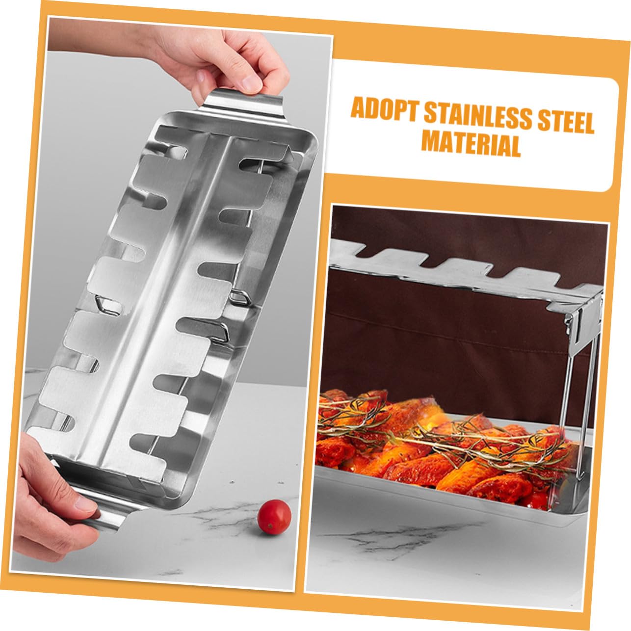 Soporte para Pollo de Acero Inoxidable con Bandeja Antigoteo Parrilla Plegable para Barbacoa Herramienta Práctica para Exteriores y para Parrilladas Familiares y Camping