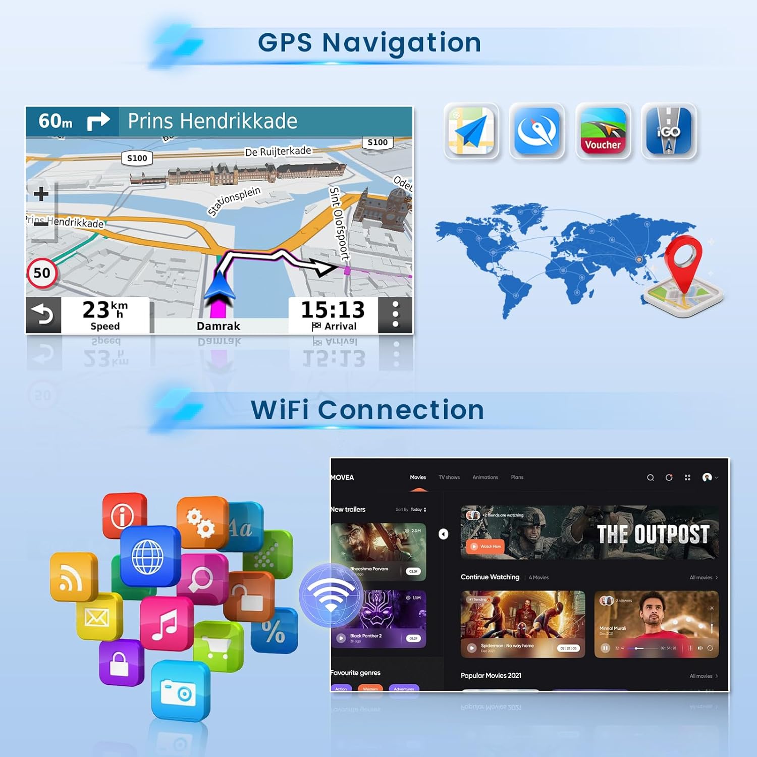 2+64G Radio for Jeep Wrangler 2007-2010 (4 Doors) CarPlay Car Stereo Android 15 Touchscreen 9" Android Auto Backup Camera GPS EQ 28UI