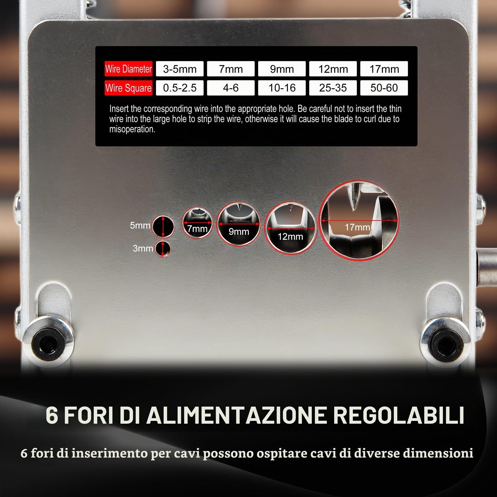 Macchina Spela Cavi Elettrici, Orifesio Macchina Spellacavi con 6 Canali e 5 Lame, Spela Cavi Elettrico Manuale per Cavo da 3-17 mm, Macchina Spellacavi Elettrica per Riciclaggio dei Cavi in ​​Rame