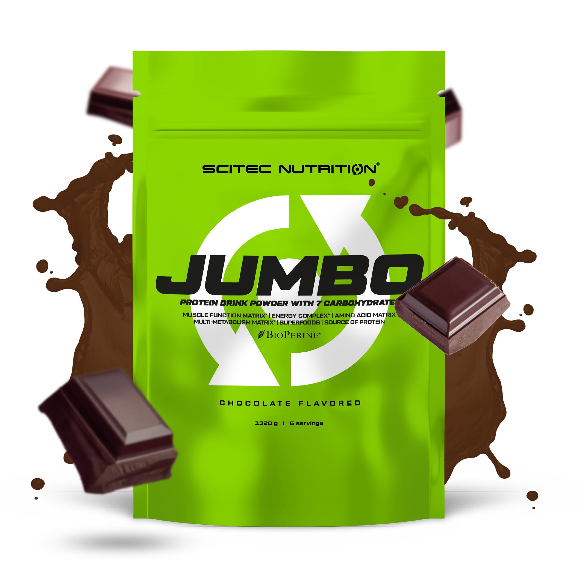 Scitec Nutrition Jumbo - Integratore di peso ad alto contenuto calorico - con proteine multicomponenti - matrice di aminoacidi - matrice metabolica - miscela di superalimenti, 1,32 kg, Cioccolato
