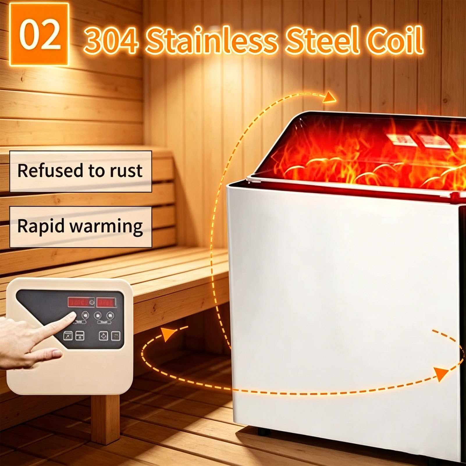 Stufa elettrica per Sauna in Acciaio Inox a Calore Secco con Controller Esterno, Riscaldamento rapido, Rilassante Esperienza Spa, Montaggio a Parete, qualità Professionale 380V-8KW