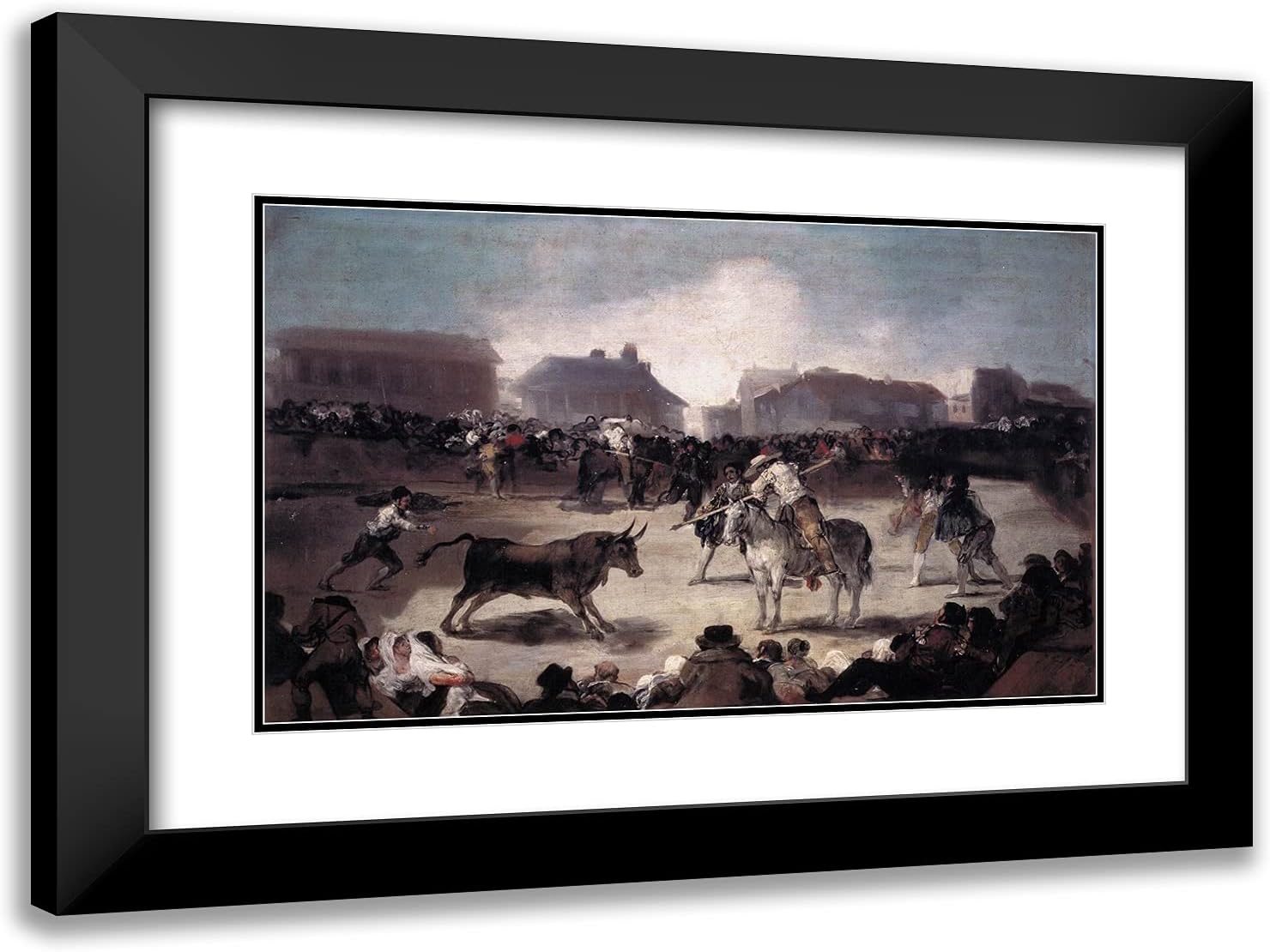ArtDirect Goya, Francisco 24x18 Gold Ornate Framed Art Print with Double Matting Titled: A Village Bullfight