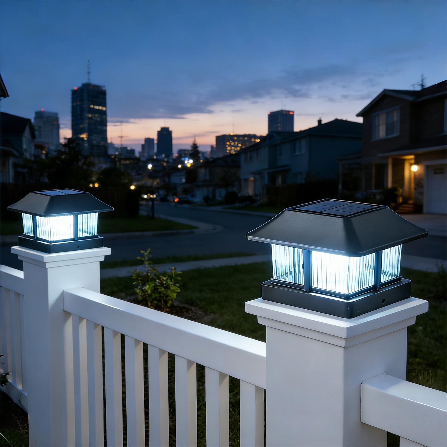 Dynaming 4x4 Solar Post Cap Lights Outdoor with 2 Color Modes, Fence Post Solar Lights Black Shell Brightness SMD LED Lantern Lamps Waterproof for Garden Deck Patio, Fit Wooden/Vinyl Posts, 8 Pack