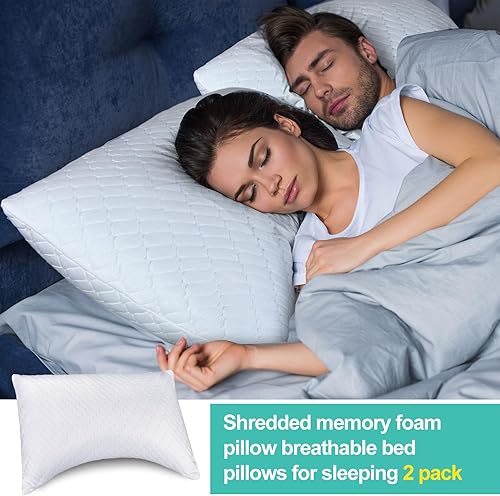 Miniatura 2 de Wenqik 2 almohadas de espuma viscoelástica para dormir boca abajo, almohada refrescante para dolor de cuello y hombros, almohadas de gel firmes