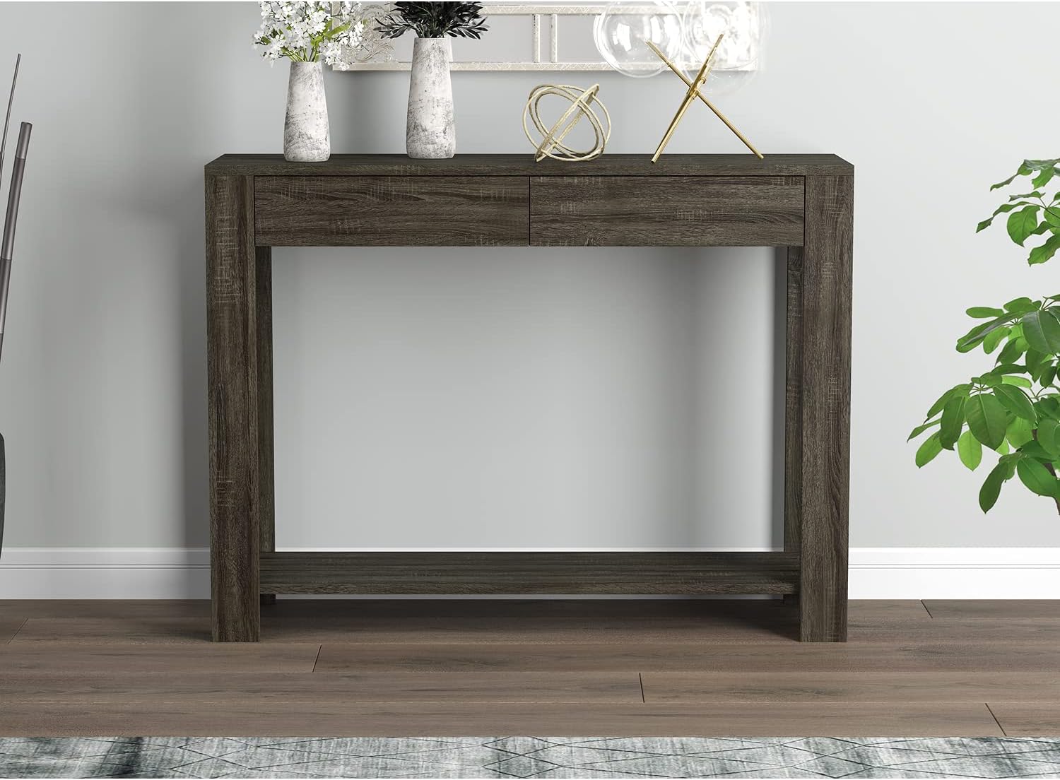 Safdie & Co. Gray Console Table with 2 Drawers, Wood Hallway Table