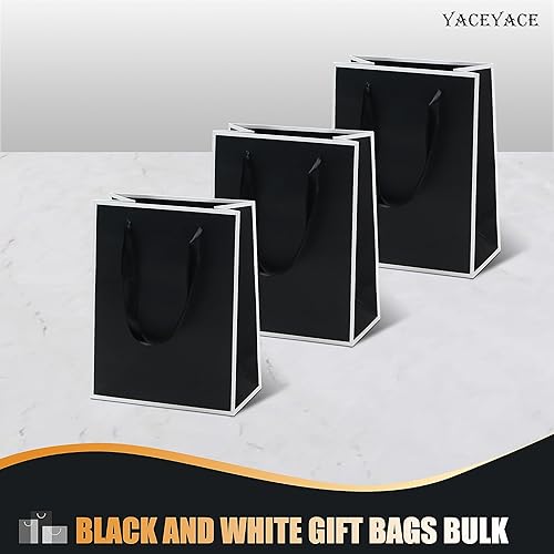 Miniatura 6 de YACEYACE - Bolsas de regalo negras con asas a granel, 20 unidades de 8 x 4 x 10.5 pulgadas, bolsas de regalo de papel negro a granel con marco