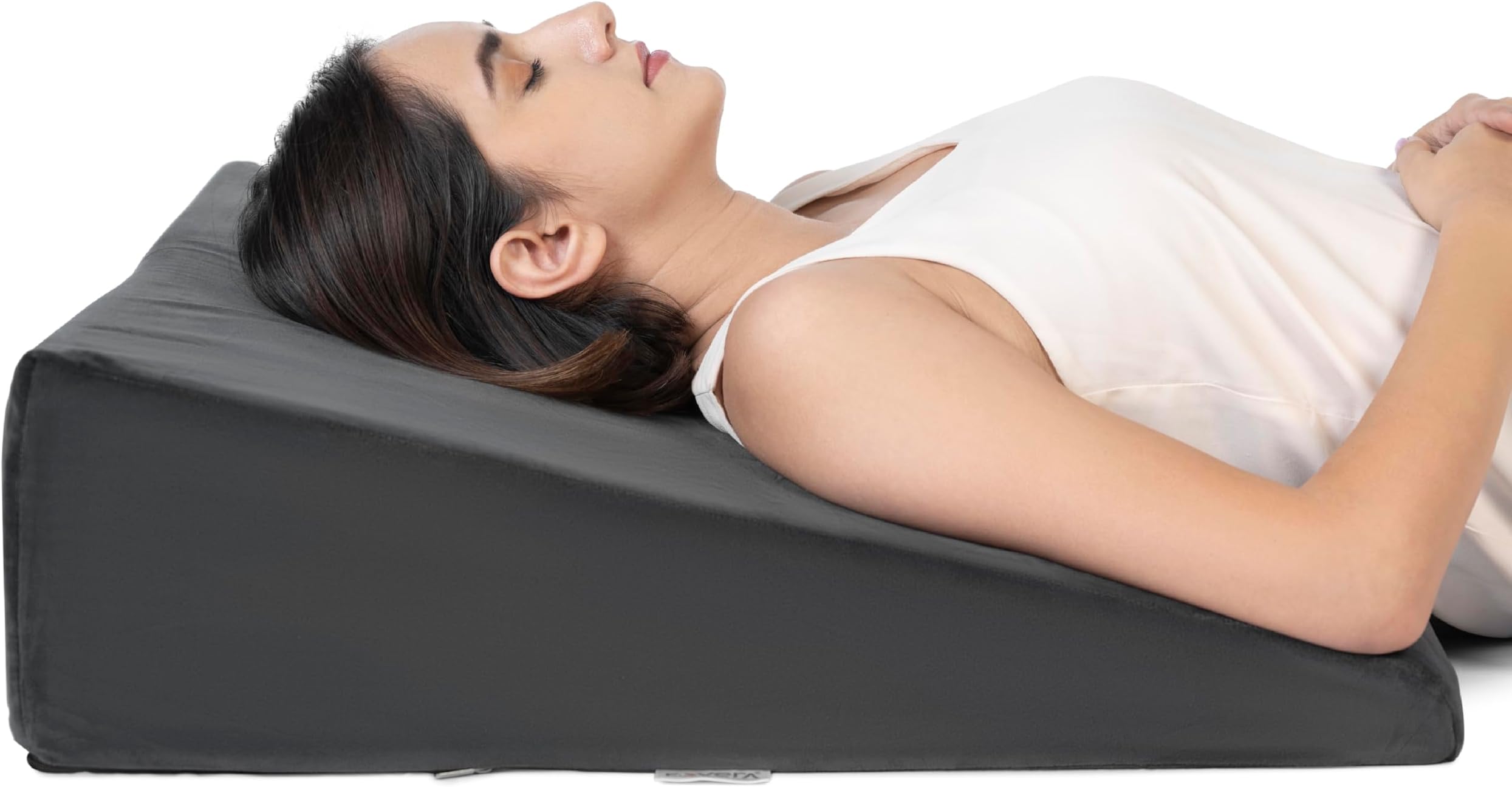 FOVERA Bed Wedge Pillow with Memory Foam, Back Support Cushion for Acid Reflux, GERD, Snoring, Post Surgery, Pregnancy and Relaxing in Bed (Velvet Dark Grey, Medium - 26 x 24 x 7 Inch, Pack of 1)