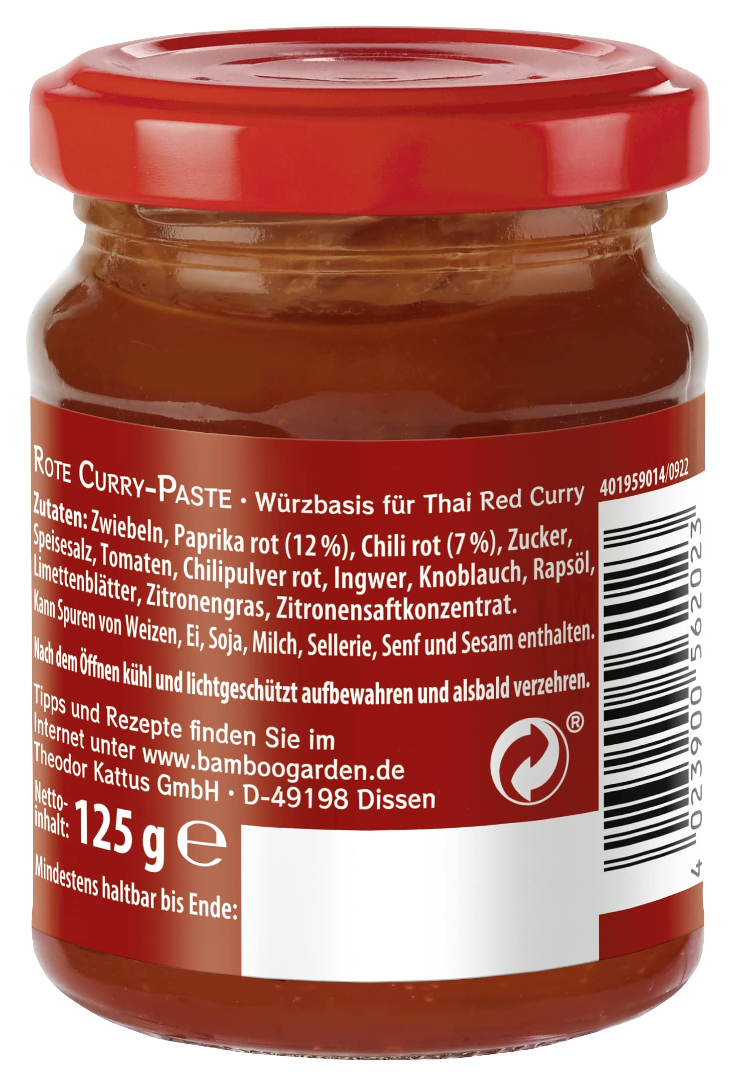 currypaste aufbewahren Bamboo Garden - Rote | 125 g im Glas | Scharfe Würzpaste aus natürlichen Zutaten Schnelle Blätterteig-Grissini mit Tomate Hund Zustand:Neuwertig