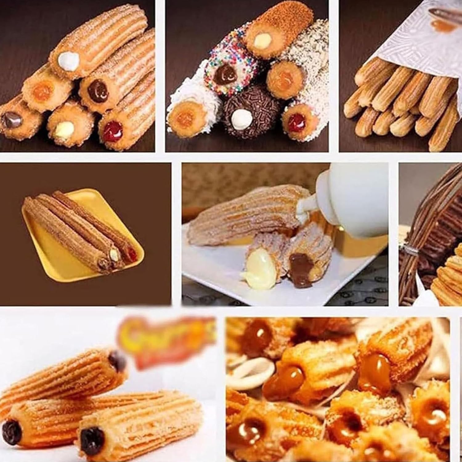 Machine à Churros Commerciale, Machine à Churros Manuelle, Machine à Beignets Espagnole Verticale avec Friteuse de 6 L, Remplisseuse de Beignets à Dessert en Acier Inoxydable
