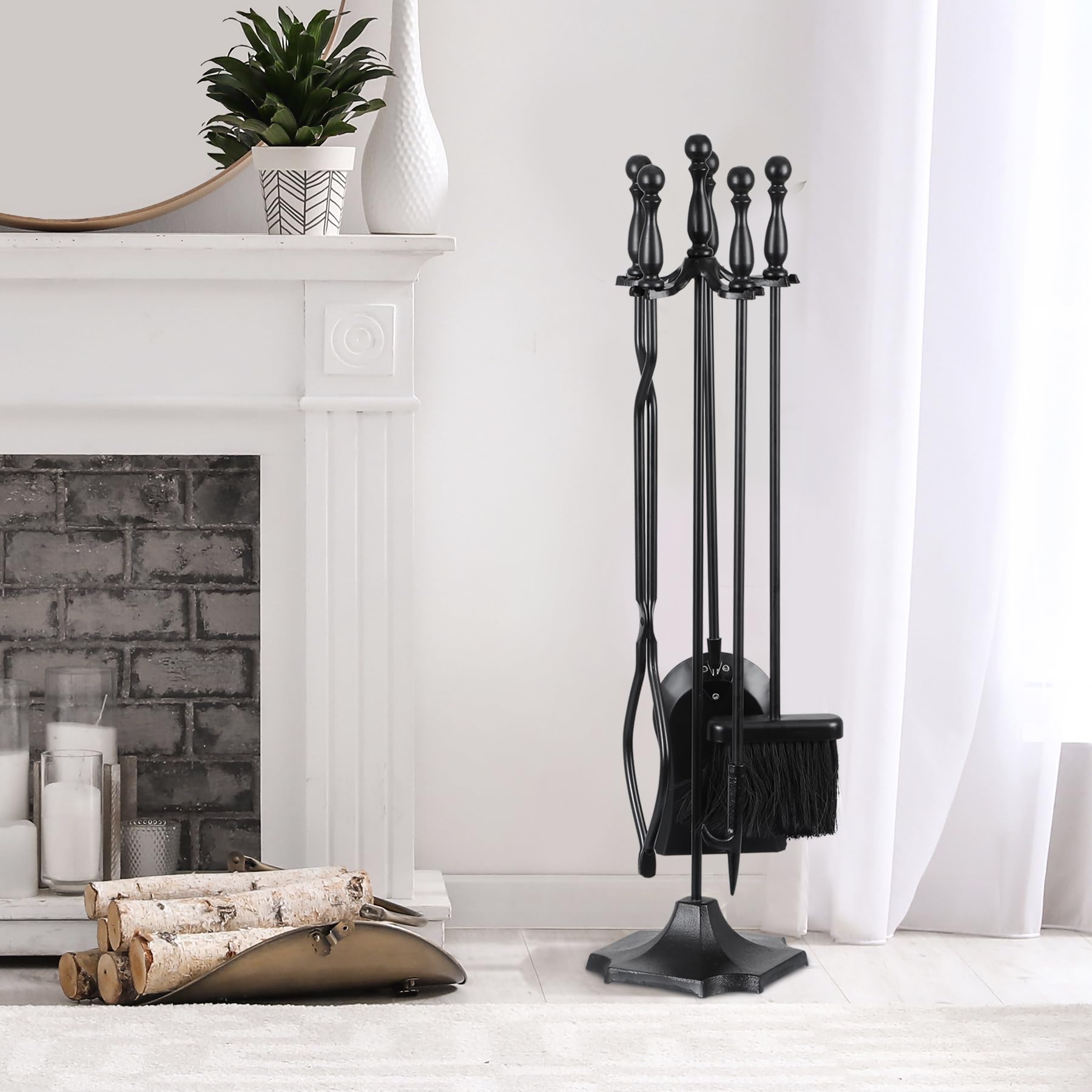 Amazon.com: Nouva 5 Pcs Fireplace Tools Set - Black Handle Wrought