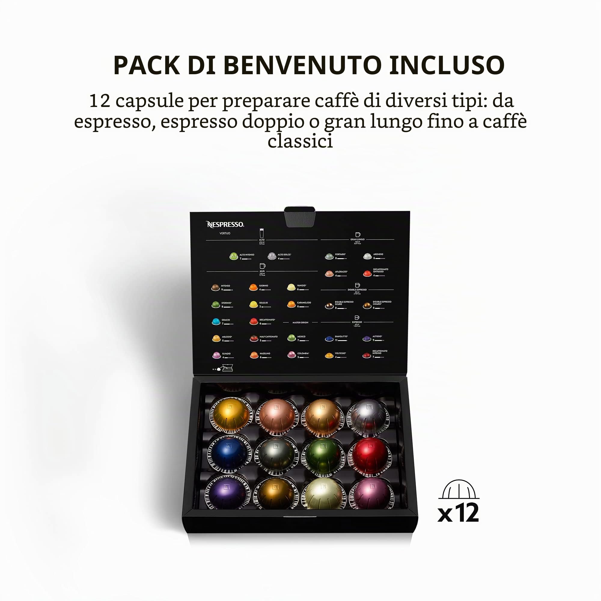 De'Longhi Nespresso Vertuo Next ENV120.BM, Macchina Caffè Automatica, Macchina Da Caffè A Un Pulsante, 4 Dimensioni Della Tazza, Tecnologia Di Centrifusione, Pacchetto Di Benvenuto Incluso, Nero Opaco